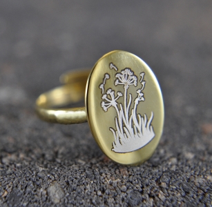 925 Silber - Pusteblume Ring - 14 K vergoldet - größenverstellbar - Oval - Geschenk für Sie